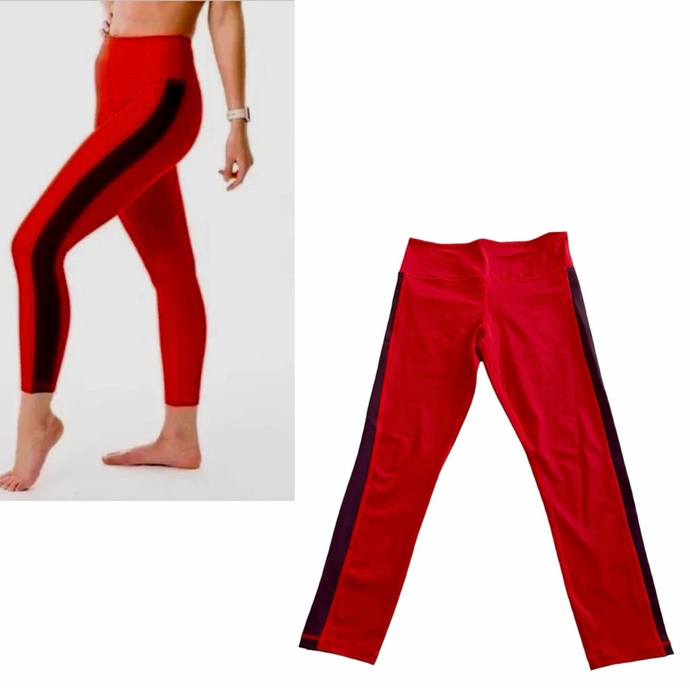 ZYIA Active Red Royalty Stripe Light N Tight Leggings Size 8-10 Activewear